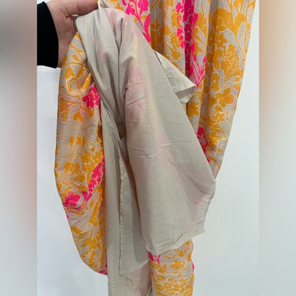 Old Navy Maxi Dress Small Petite Floral Pink Orange Metallic Gold Silver - Picture 5 of 10